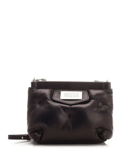 Maison Margiela Puffy Jet-black Leather Bag With Logo Patch And Silver Hardware