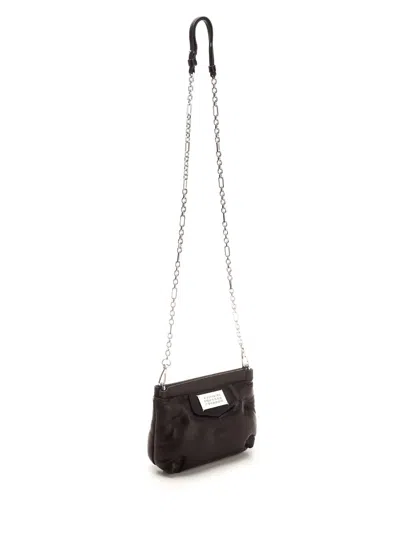 Maison Margiela Puffy Jet-black Leather Bag With Logo Patch And Silver Hardware