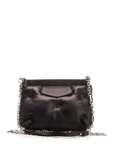 Maison Margiela Puffy Jet-black Leather Bag With Logo Patch And Silver Hardware