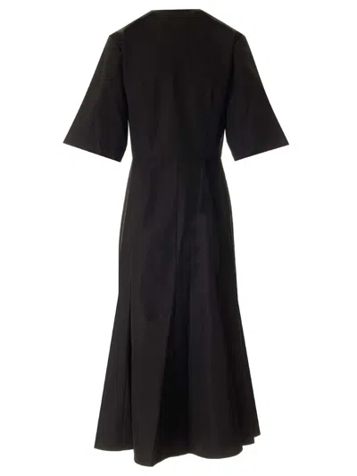 Ami Alexandre Mattiussi Midi Black Dress With Short Sleeves And Hidden Tab In Cotton Woman In Black
