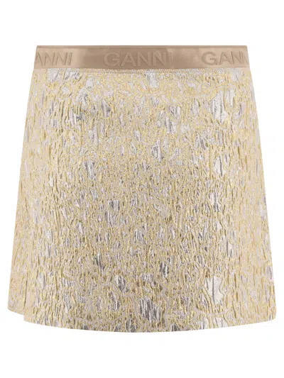 Ganni Metallic Cloque Elasticated Mini Skirt Skirts