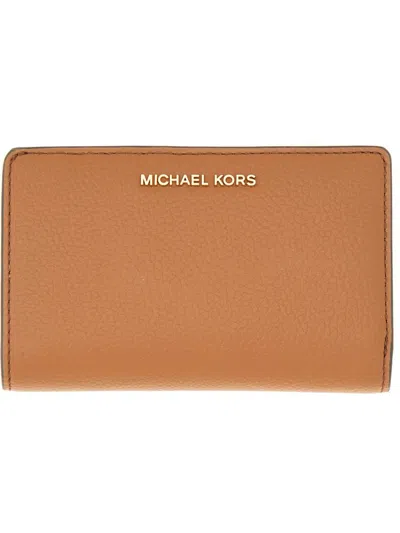 Michael Kors Textured Leather Fold-over Wallet In Brown