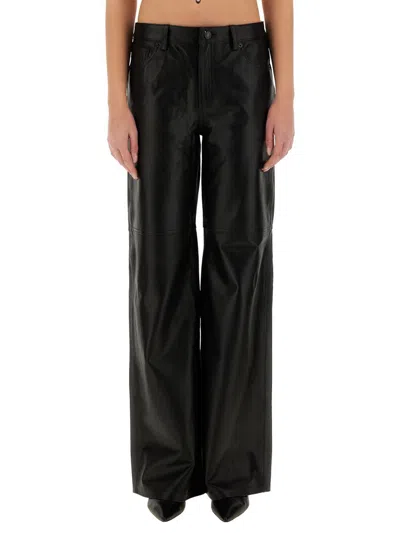 Michael Kors Black Pants With Belt Loops In Leather Woman In Black