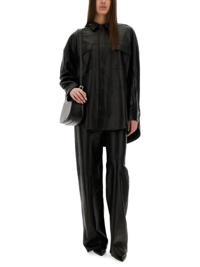 Michael Kors Black Pants With Belt Loops In Leather Woman In Black