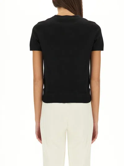 Theory Minimalist Black Knitted Top With Short Sleeves In Black