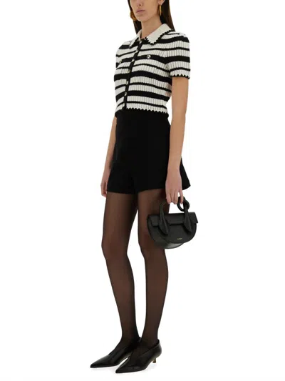 Self-portrait Cream And Black Striped Crochet Top Cream Black In Multi