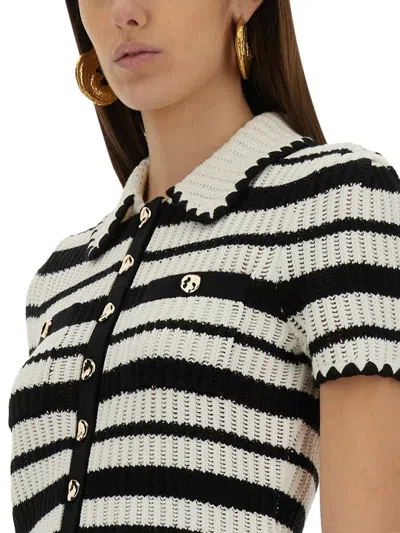 Self-portrait Cream And Black Striped Crochet Top Cream Black In Multi