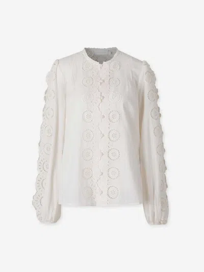 Zimmermann Womens Ivory Lucky Embroidered Cotton Blouse In Yellow