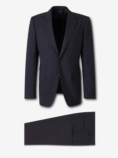 Tom Ford Plain Wool Suit In Blue