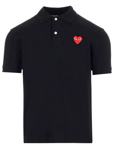 Comme Des Garçons Play Polo Shirt With Ribbed Collar And Straight Hem In Black