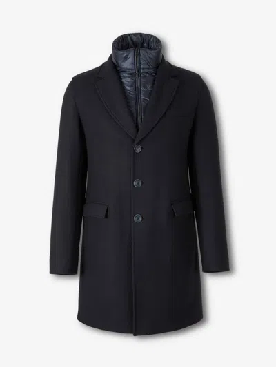 Herno Tailored Blue Wool Coat With Peak Lapel