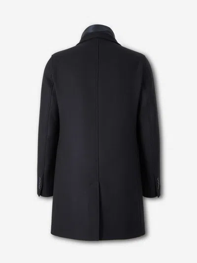 Herno Tailored Blue Wool Coat With Peak Lapel