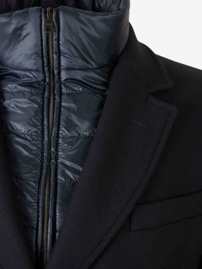 Herno Tailored Blue Wool Coat With Peak Lapel