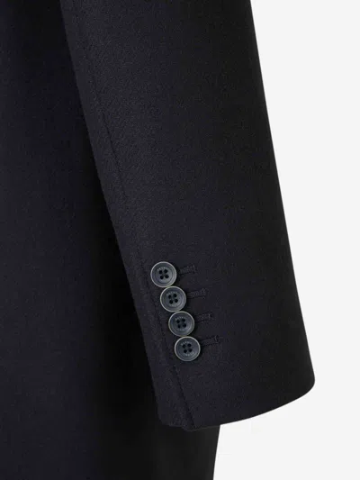 Herno Tailored Blue Wool Coat With Peak Lapel