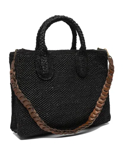 Ibeliv Rectangular Crossbody Handbag In Woven Raffia In Black