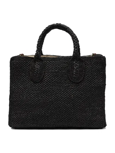 Ibeliv Rectangular Crossbody Handbag In Woven Raffia In Black