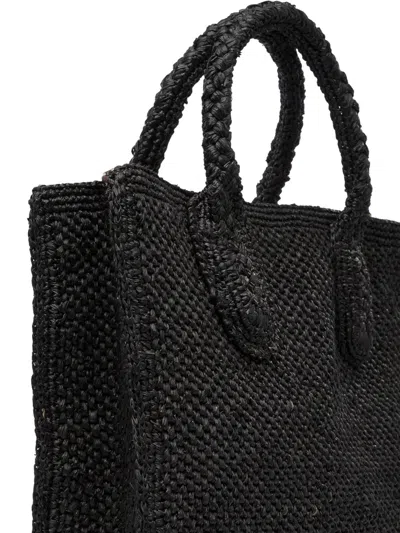 Ibeliv Rectangular Crossbody Handbag In Woven Raffia In Black