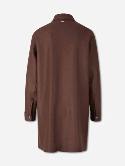 Herno Wool Snap-button Coat In Brown