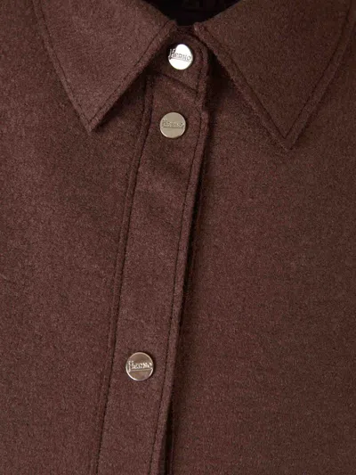 Herno Wool Snap-button Coat In Brown