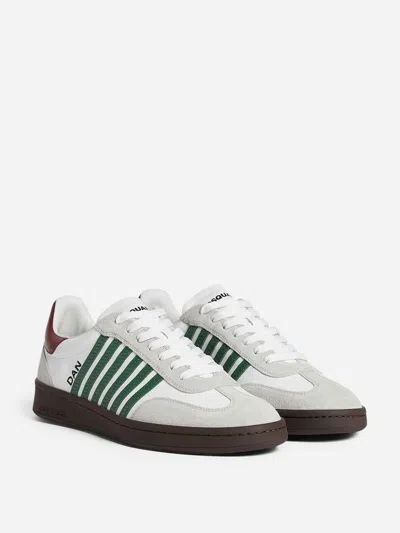 Dsquared2 White Leather Sneakers With Side Stripe Detailing In White