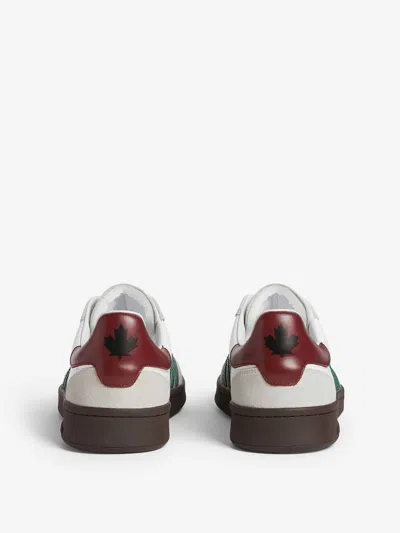 Dsquared2 White Leather Sneakers With Side Stripe Detailing In White