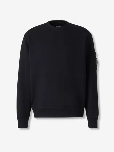 C.p. Company Cp Company Diagonal Raised Fleece Crew Neck Lens Sweatshirt In Black