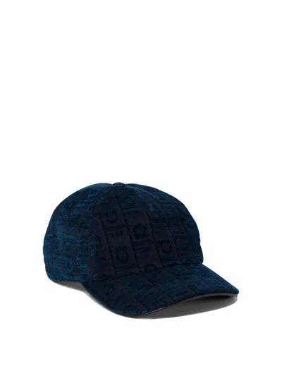Ferragamo Embroidered Curved Brim Textured Fabric Hats