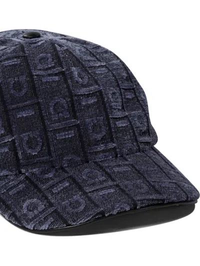 Ferragamo Structured Cap With Textured Geometric Pattern In Blue