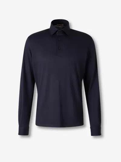 Herno Resort Polo Shirt In Soft Wool Knit In Blue