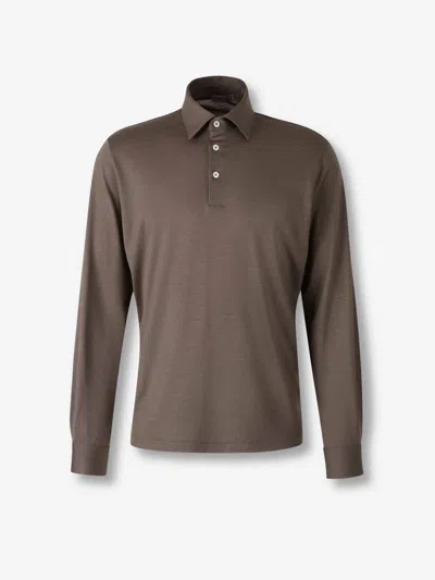 Herno Resort Polo Shirt In Soft Wool Jersey In Brown