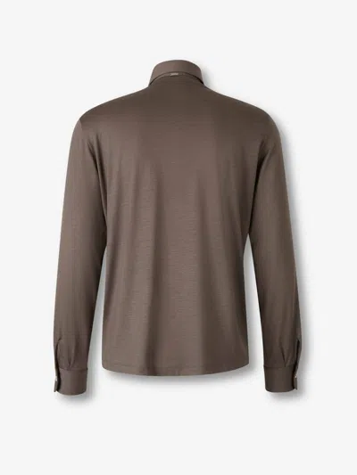 Herno Resort Polo Shirt In Soft Wool Jersey In Brown