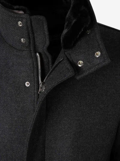 Herno Antracite Coat With Zip And Buttons Closure In Black