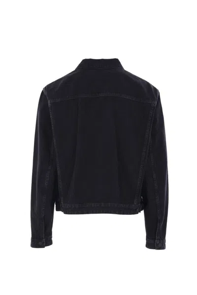 Dsquared2 Black Jacket With Classic Collar And Embossed Logo On The Front In Denim Man In Black