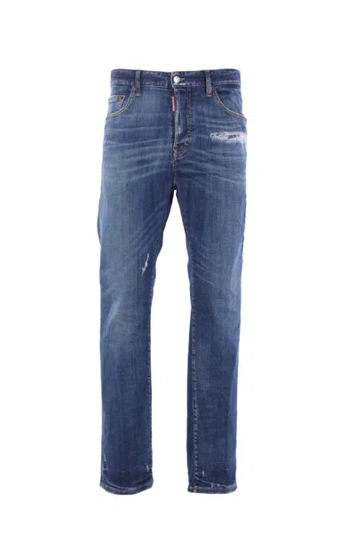 Dsquared2 Blue Jeans With Ripped Details And Logo Patch On The Rear