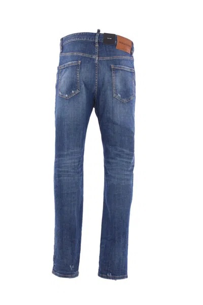 Dsquared2 Blue Jeans With Ripped Details And Logo Patch On The Rear