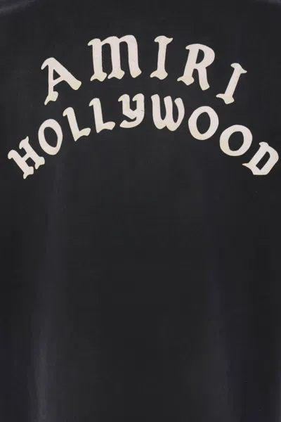Amiri Black Crewneck T-shirt With Logo Lettering On Front And Rear In Blue