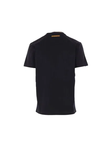 Dsquared2 Black Crewneck T-shirt With Print On The Front And Logo Lettering On The Rear In Cotton Man In Black