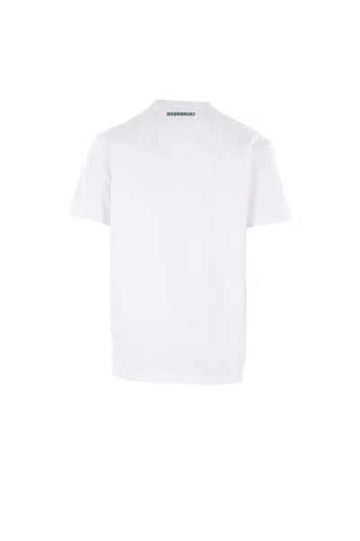 Dsquared2 White Crewneck T-shirt With Print On The Front And Logo Lettering On The Rear In Cotton Man In White