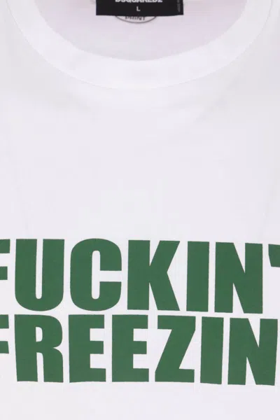 Dsquared2 White Crewneck T-shirt With Print On The Front And Logo Lettering On The Rear In Cotton Man In White