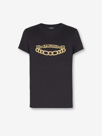 Balmain Black Crewneck T-shirt With Logo Print On The Front