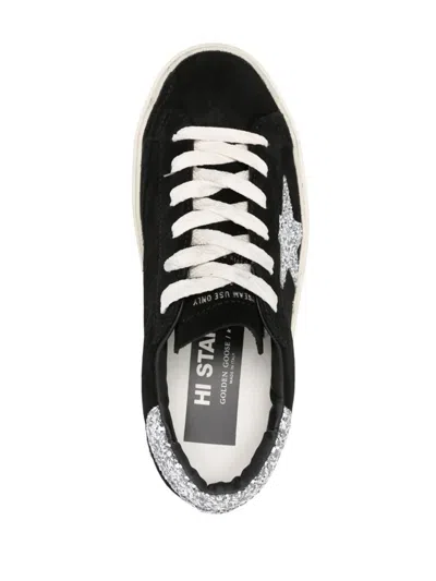Golden Goose Hi Star Suede Sneakers With Glittered Star And Heel Tab Shoes In Black