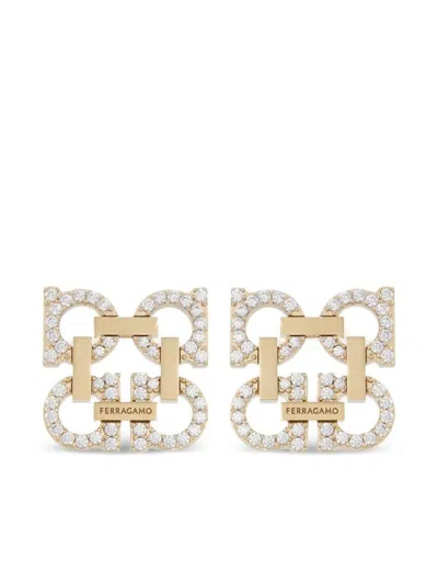 Ferragamo Crystal Embellished Four Gancini Clip On Earrings
