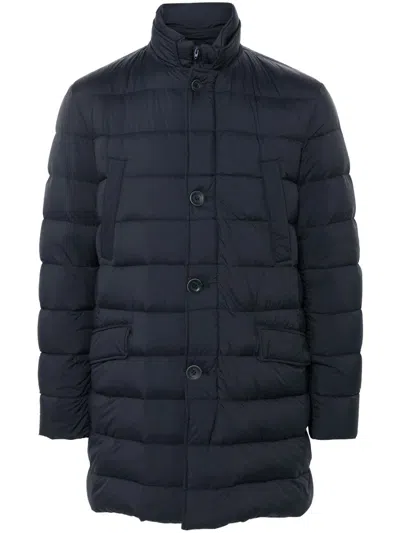Herno Black Mid-length Quilted Down Jacket In Blue