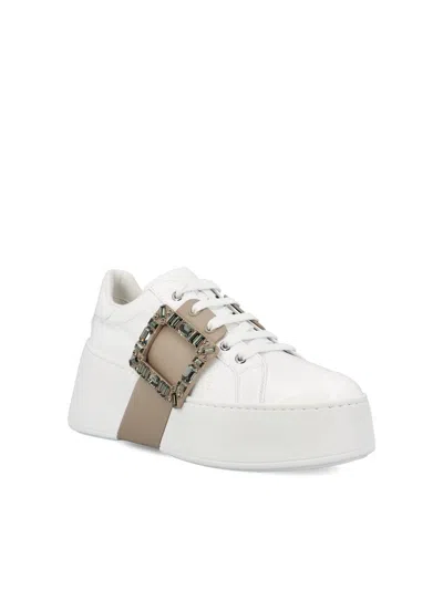 Roger Vivier Viv Skate Crystal Embellished Platform Sneaker In White