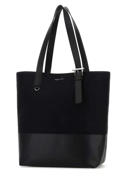Alexander Mcqueen Mcqueen T-bar Canvas Shopper In Black