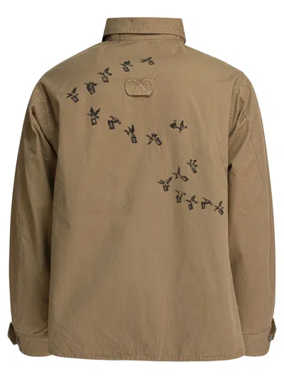 Human Made Duck-print Button-fastening Jacket In Brown