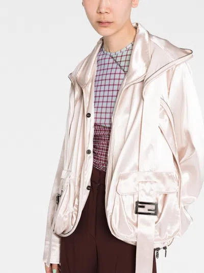 Fendi Zip-decorated Satin Jacket With Ff-buckle