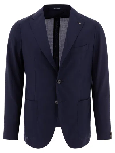 Tagliatore Montecarlo Blue Single-breasted Jacket With Notched Revers In Silk Man