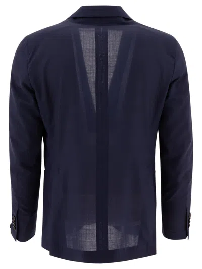 Tagliatore Montecarlo Blue Single-breasted Jacket With Notched Revers In Silk Man