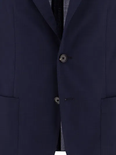 Tagliatore Montecarlo Blue Single-breasted Jacket With Notched Revers In Silk Man